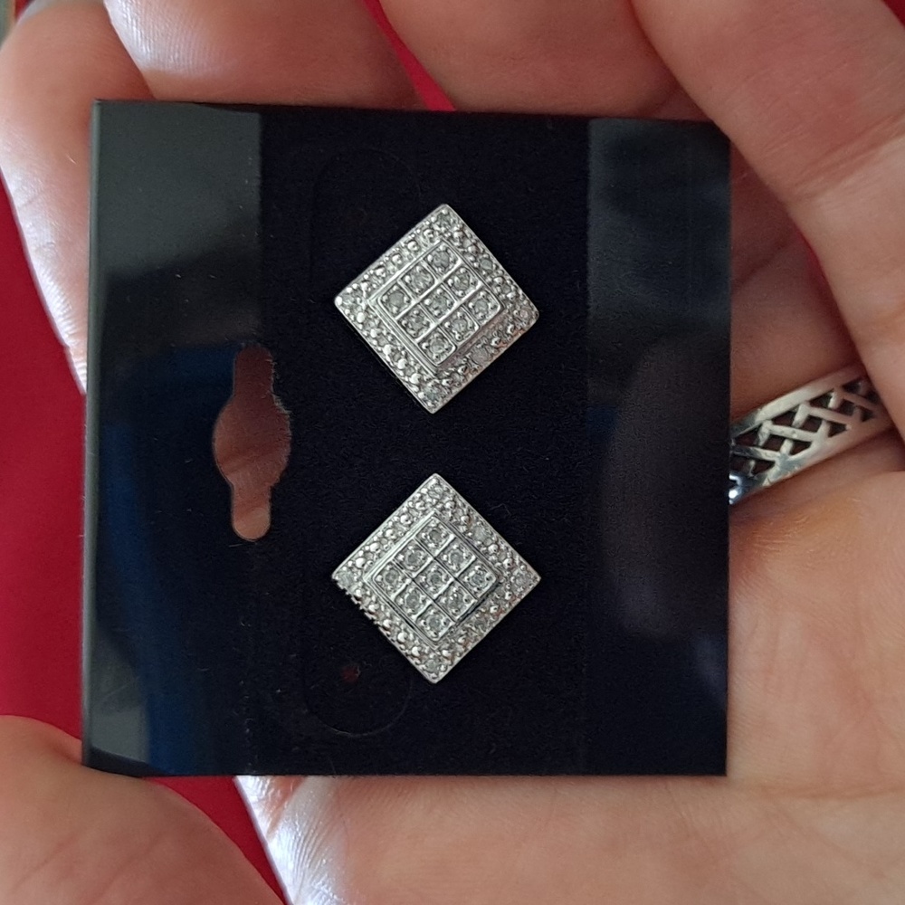 Glamorous sterling silver and white sapphire pave diamond stud earrings